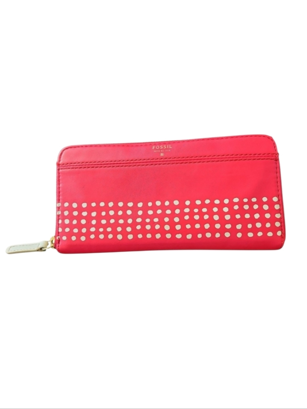 Fossil Women's Red Zip Wallet with  Beige Polka Dots